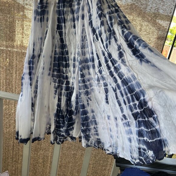 Now And Then Skirt Womens Medium Blue/white Maxi Boho Bubble Tie Dyed Flared - Picture 4 of 9